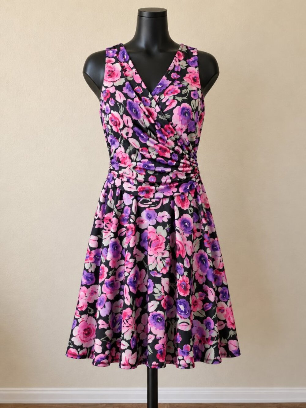 Lauren Ralph Lauren Black Purple Floral Jersey Dress 10